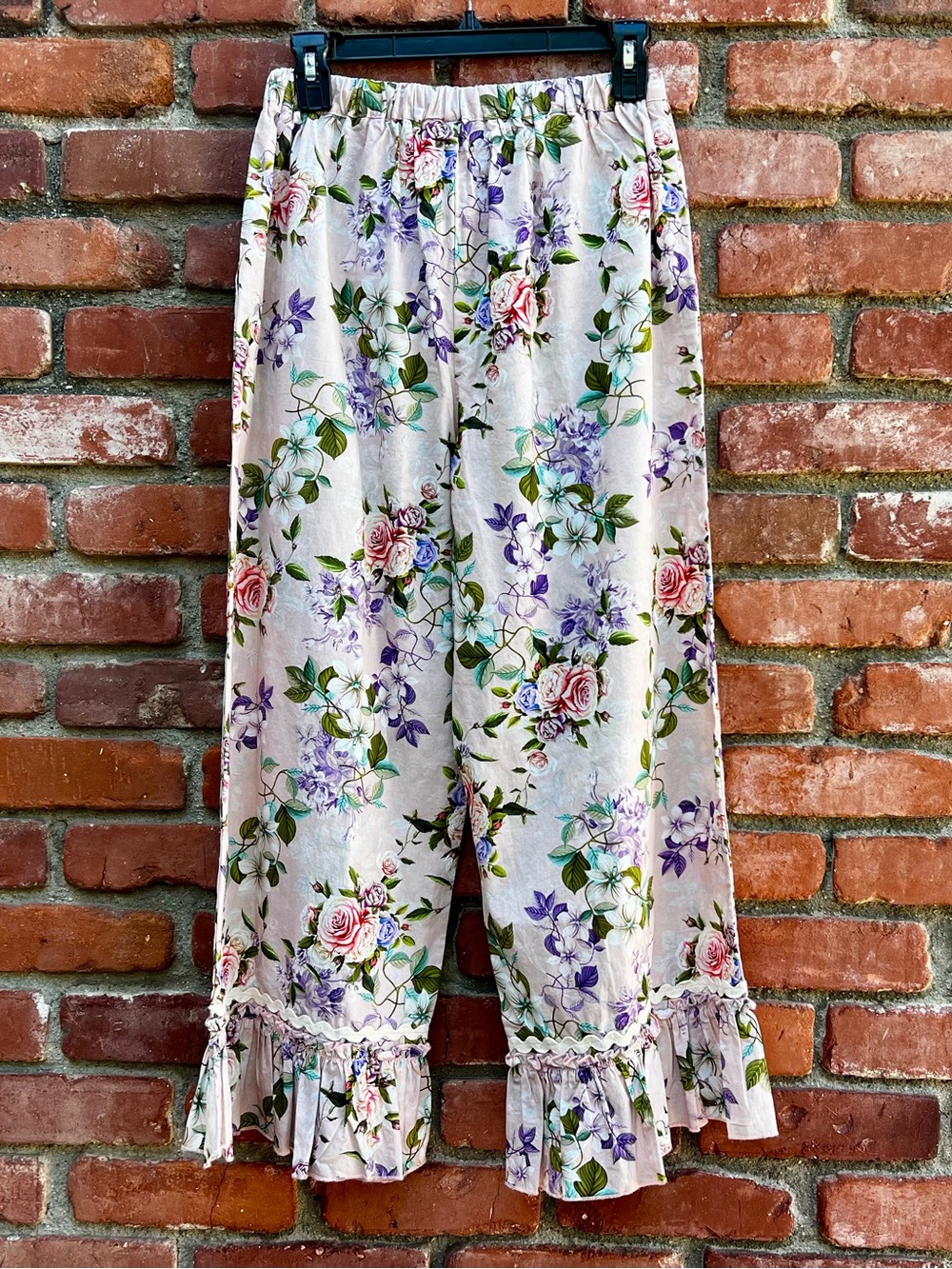 Floral Ruffle Hem Rose Bloomer Pants - Pink & Purple Roses - Picture 7 of 7